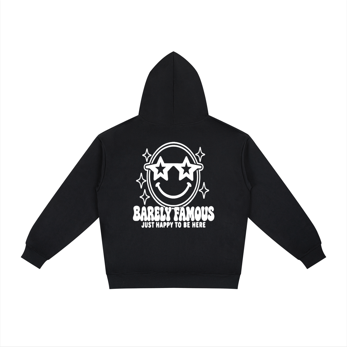 Barely Famous “Happy to Be Here” Relaxed Hoodie – Black