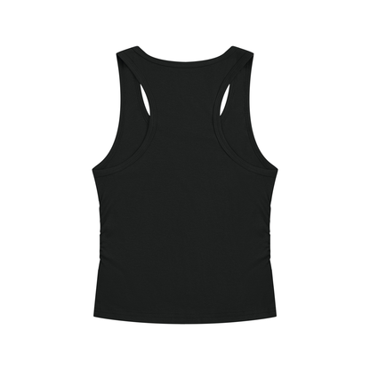 Barely Famous Collegiate Wordmark Women’s Ruched Tank Top – Black
