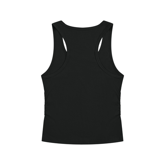 Barely Famous Collegiate Wordmark Women’s Ruched Tank Top – Black