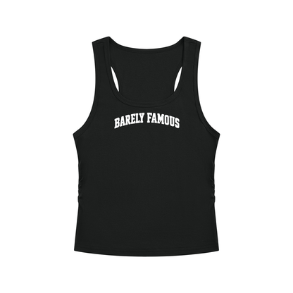 Barely Famous Collegiate Wordmark Women’s Ruched Tank Top – Black