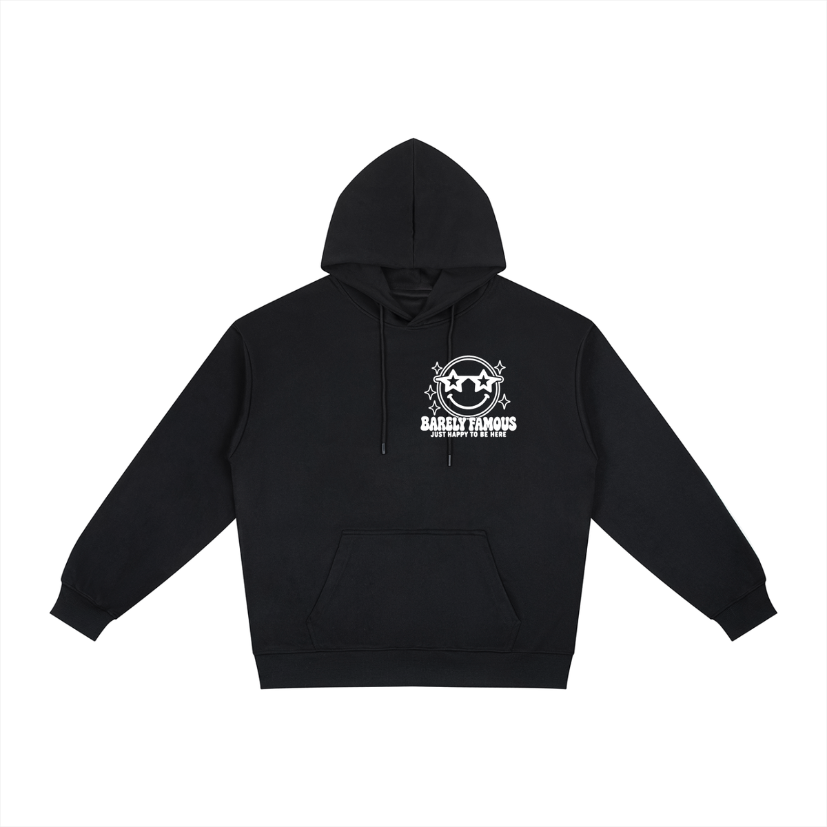 Barely Famous “Happy to Be Here” Relaxed Hoodie – Black